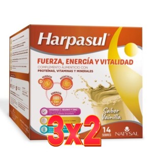 Pack de 3x2 unidades Batido Harpasul Fuerza, Energia Y Vitalidad Sabor Vainilla 14 Sobres Natysal