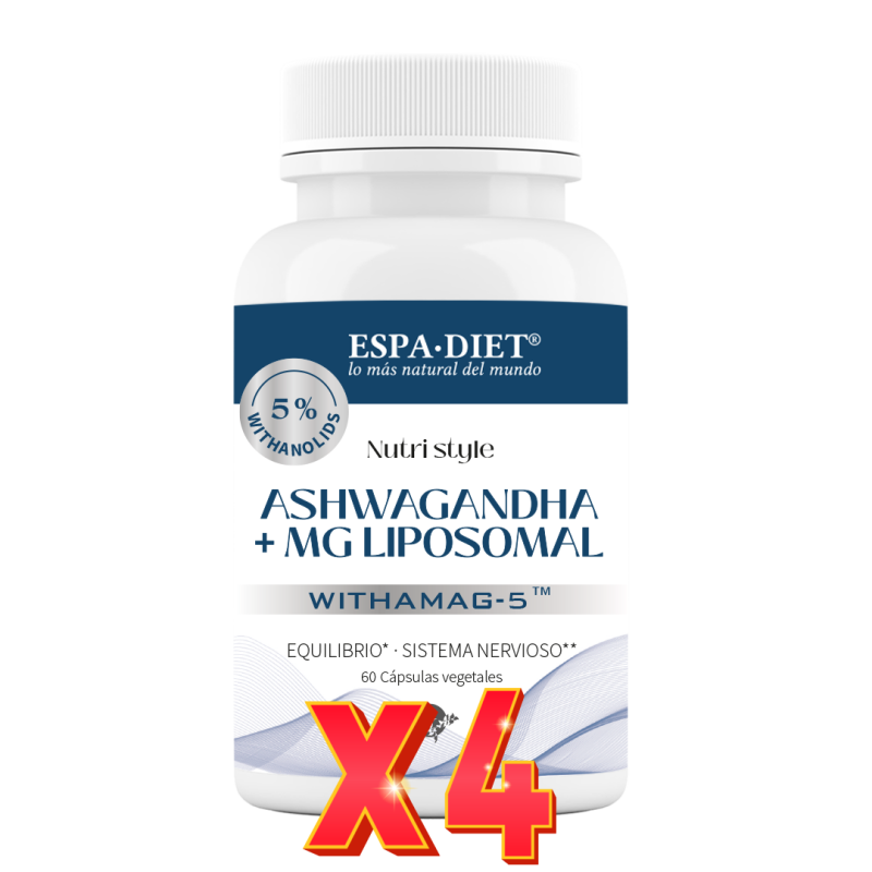 Pack de 4 unidades Ashwagandha + Mg Liposomal 60 Cápsulas Nutri Style Espadiet