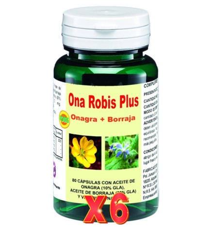 Pack de 6 unidades Ona Robis Plus 700 Mg (Onagra-Borraja) 80 Cápsulas Robis