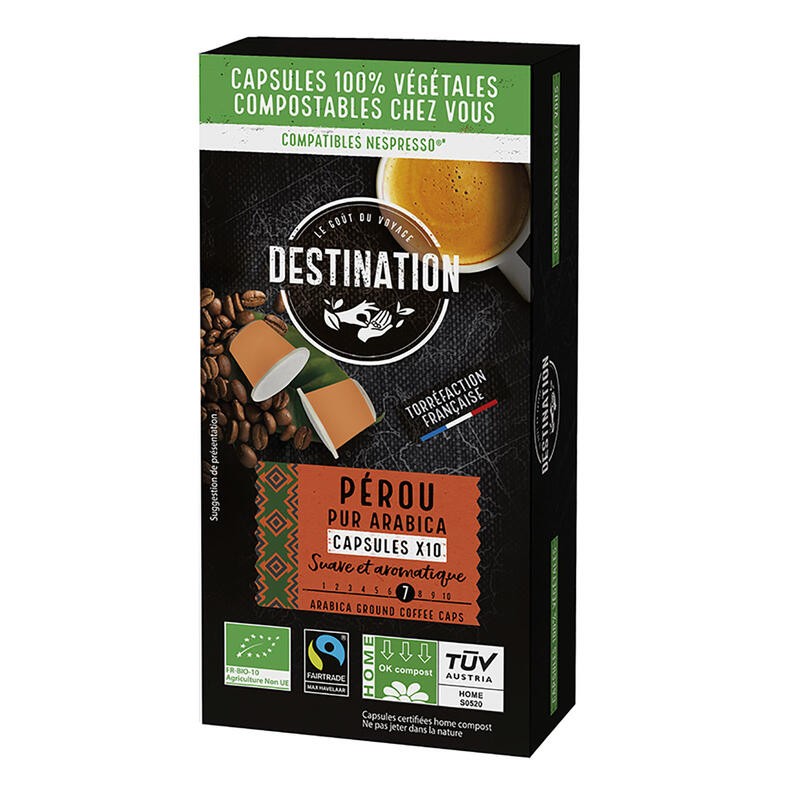 Capsulas Biodegradables Pur Arábica Perú Bio, 10X5,5 G Destination