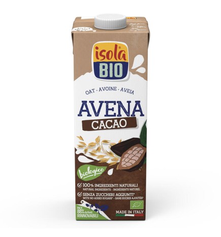 Caja de 6 de Bebida Vegetal De Avena Y Cacao Sin Azúcares Añadidos Bio, 1L Isola Bio