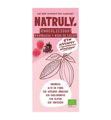 Tableta Chocolate Con Frambuesa Y Nibs Cacao Bio, 85 G Natruly