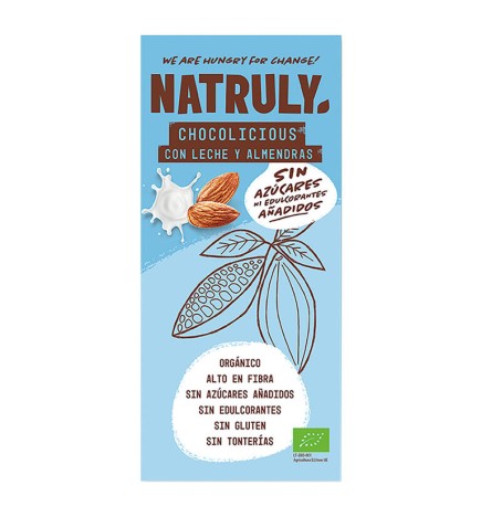 Tableta Chocolate Con Leche Con Almendras Bio, 85 G Natruly