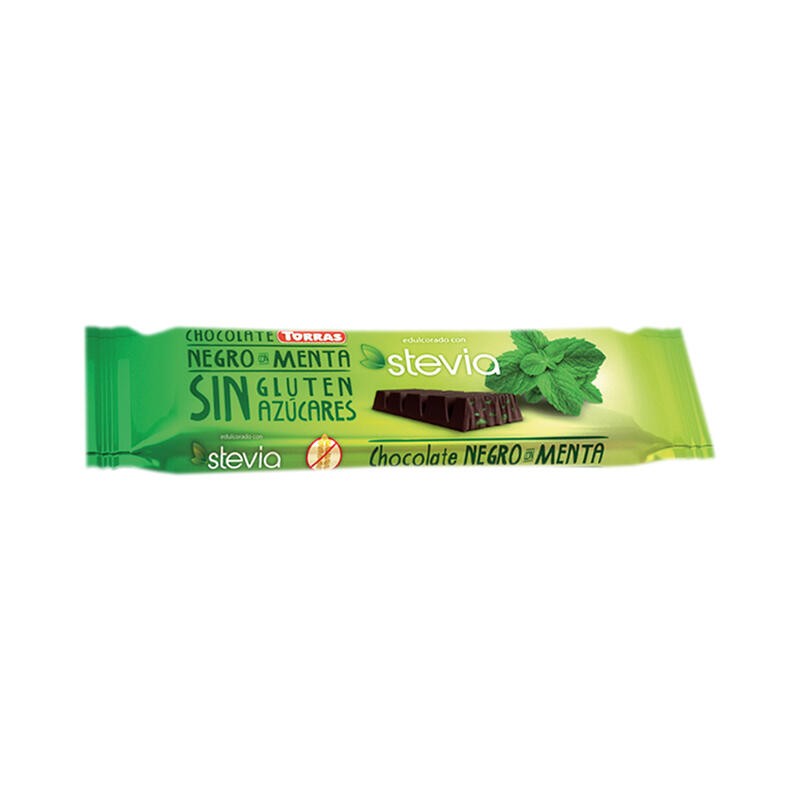Caja de 24 de Barritas Chocolatina Negra Con Menta Y Stevia Sin Gluten, 35 G Torras