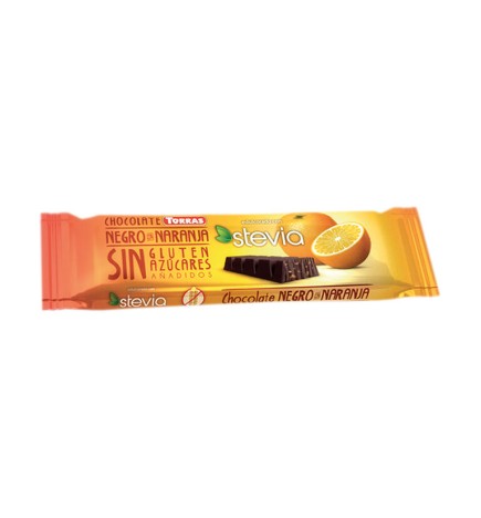Caja de 24 de Barritas Chocolatina Negra Con Naranja Y Stevia Sin Gluten, 35 G Torras