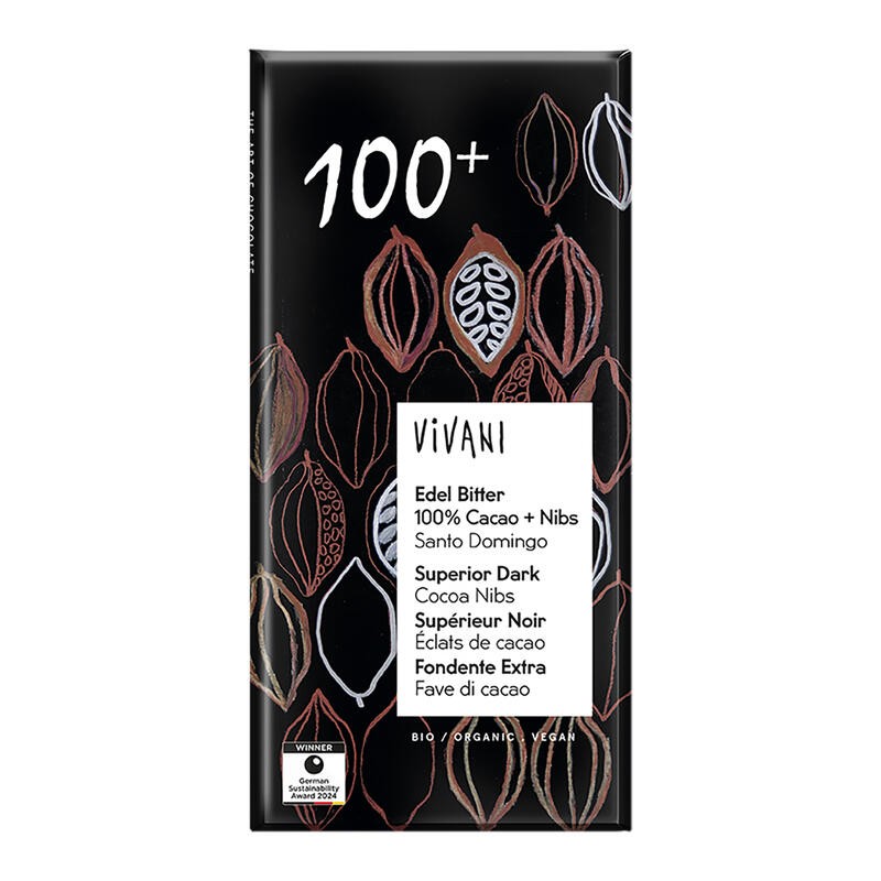 Chocolate Negro 100% Con Nibs De Cacao Bio, 80 G Vivani Chocolate Negro 100% Con Nibs De Cacao Bio, 80 G Vivani