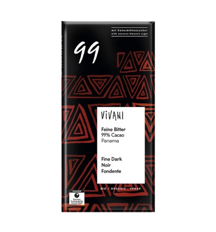 Chocolate Negro 99% Panamá Con Azúcar De Coco Bio, 80 G Vivani