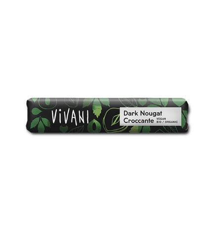 Caja de 18 uds de Dark Nougat Croccante - Barrita De Chocolate Negro Con Praliné Bio, 35 G Vivani