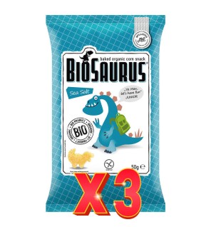 Pack de 3 unidades Biosaurus Snack De Maíz Con Sal Marina Bio, 50 G Biosaurus