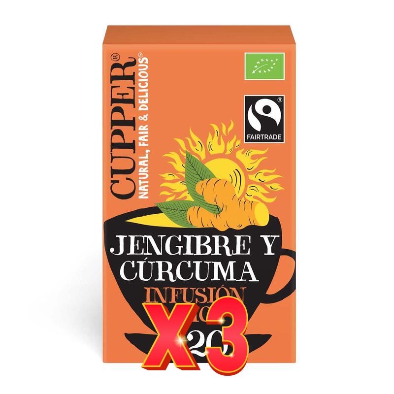 Pack de 3 unidades Infusión De Jengibre Y Cúrcuma Bio, 20 Bolsas Cupper Pack de 3 unidades Infusión De Jengibre Y Cúrcuma Bio, 20 Bolsas Cupper