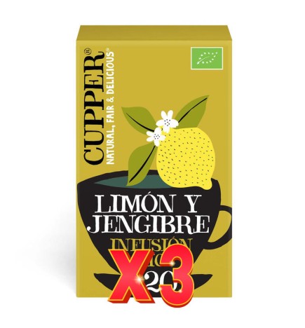 Pack de 3 unidades Infusión Limón Y Jengibre Bio, 20 Bolsas Cupper