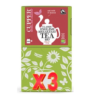 Pack de 3 unidades Té Negro English Breakfast Bio, 250 Bolsas Cupper