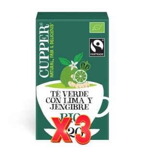 Pack de 3 unidades Té Verde Con Lima Y Jengibre  Bio, 20 Bolsas Cupper