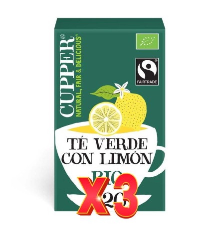 Pack de 3 unidades Té Verde Con Limón Bio, 20 Bolsas Cupper