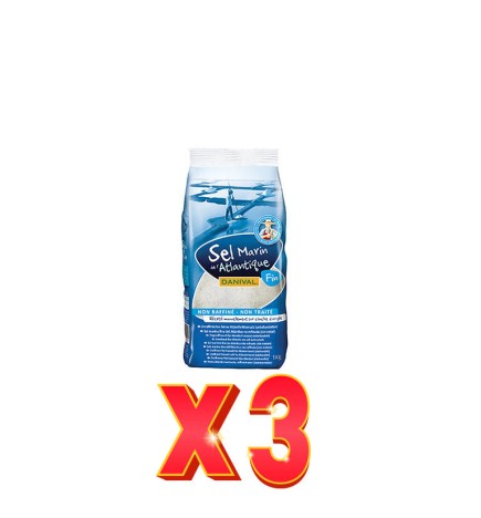 Pack de 3 unidades Sal Marina Fina Del Atlántico, 1 Kg Danival