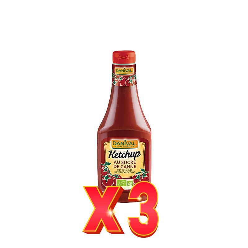 Pack de 3 unidades Ketchup Con Azúcar De Caña Bio, 560 G Danival