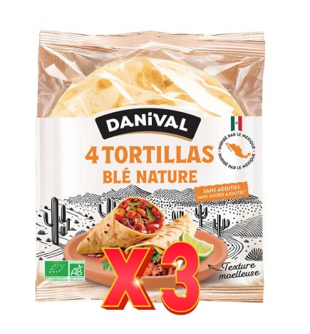 Pack de 3 unidades Tortilla De Trigo 4 P Bio, 300 G Danival