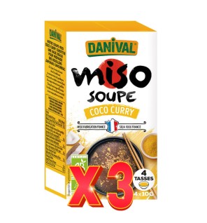 Pack de 3 unidades Sopa De Miso Coco Y Curry Bio, 4 X 10 G Danival