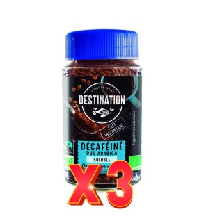 Pack de 3 unidades Café Soluble 100% Arábica Liofilizado Descafeinado Bio, 100 G Destination