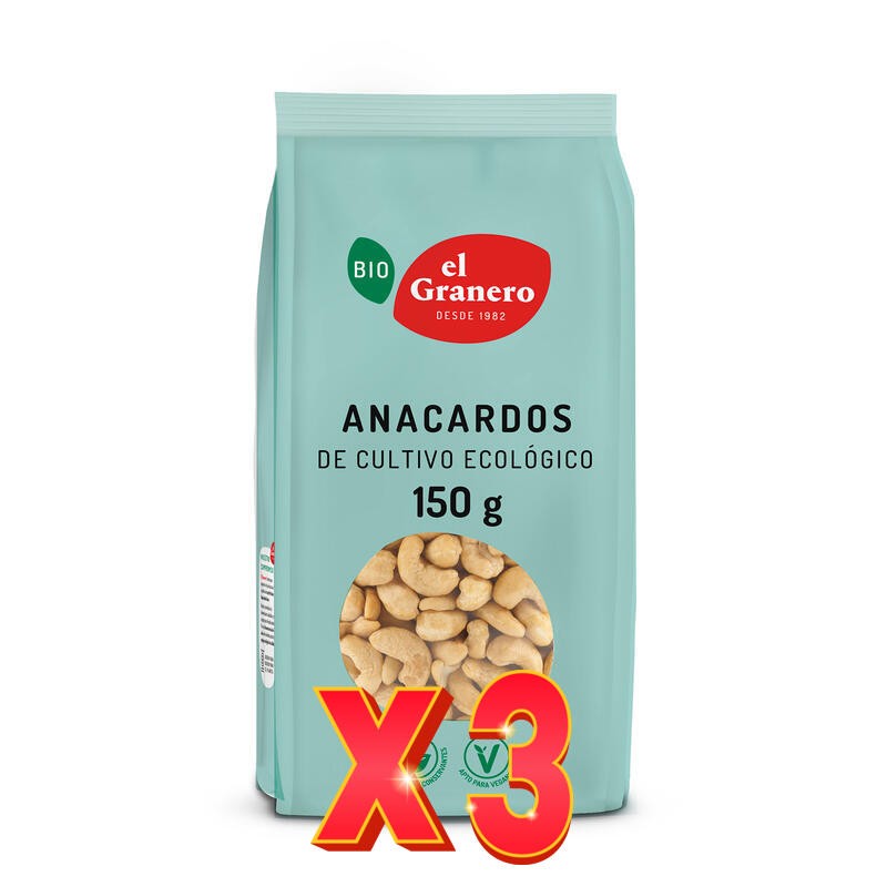 Pack de 3 unidades Anacardos Natural Bio, 150 G El Granero Integral Pack de 3 unidades Anacardos Natural Bio, 150 G El Granero Integral