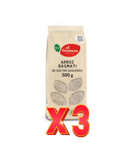 Pack de 3 unidades Arroz Basmati Bio, 500 G El Granero Integral