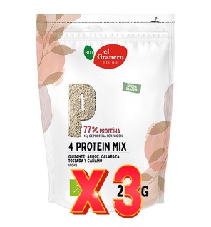 Pack de 3 unidades 4 Protein Mix (Guisante, Arroz, Calabaza Tostada Y Cáñamo) Bio, 200 G El Granero Integral