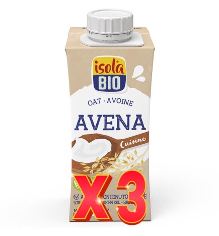 Pack de 3 unidades Crema Para Cocinar De Avena Bio, 200 Ml Isola Bio