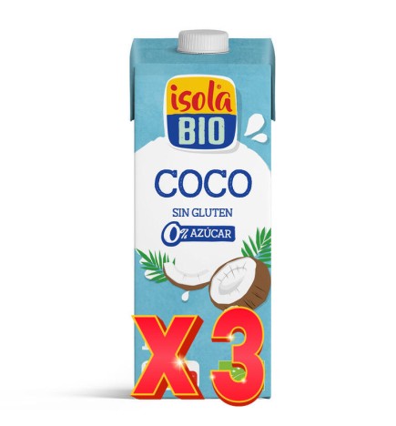 Pack de 3 unidades Caja de 6 de Bebida Vegetal De Coco Sin Azúcar Bio, 1 L Isola Bio