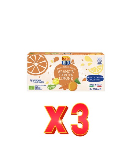 Pack de 3 unidades Zumo De Naranja, Zanahoria Y Limón Bio, Pack 3X200 Ml Isola Bio