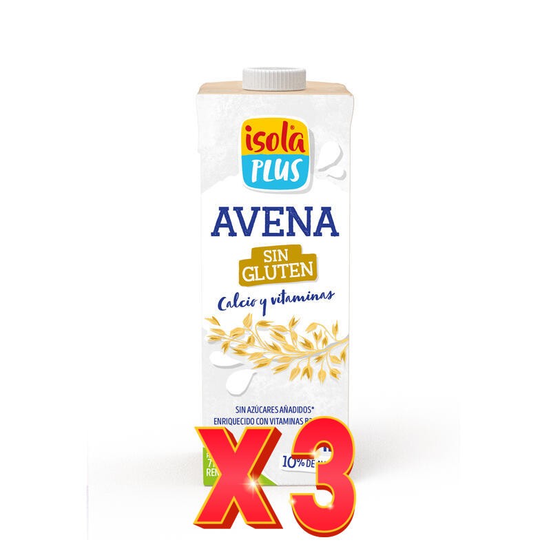 Pack de 3 unidades Bebida De Avena Sin Gluten Vitaminas Calcio, 1L Isola Plus Pack de 3 unidades Bebida De Avena Sin Gluten Vitaminas Calcio, 1L Isola Plus