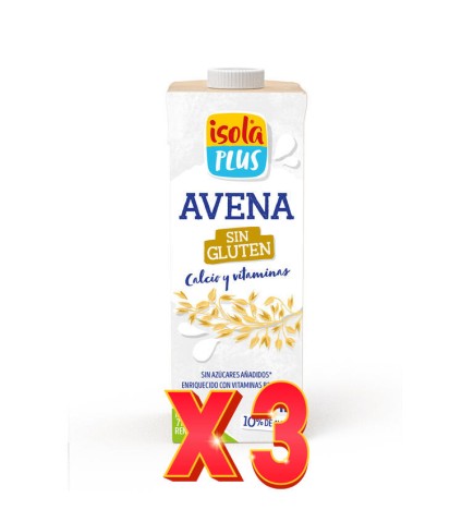 Pack de 3 unidades Bebida De Avena Sin Gluten Vitaminas Calcio, 1L Isola Plus