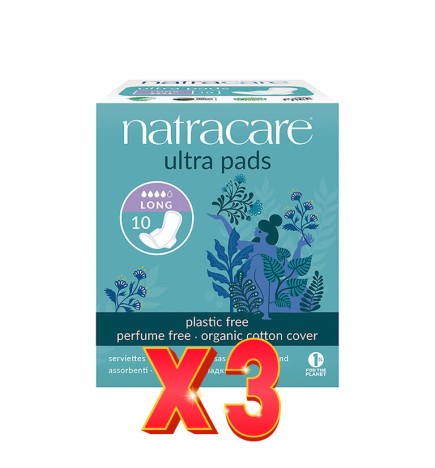 Pack de 3 unidades Compresa Larga Con Alas 10 Uds. Natracare