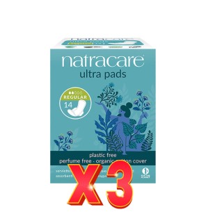 Pack de 3 unidades Compresa Normal Con Alas 14 Uds. Natracare