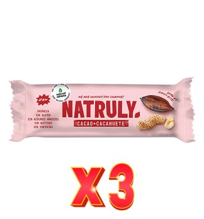 Pack de 3 unidades Barrita Raw Cacao Y Cacahuete Bio 40 Gramos Natruly