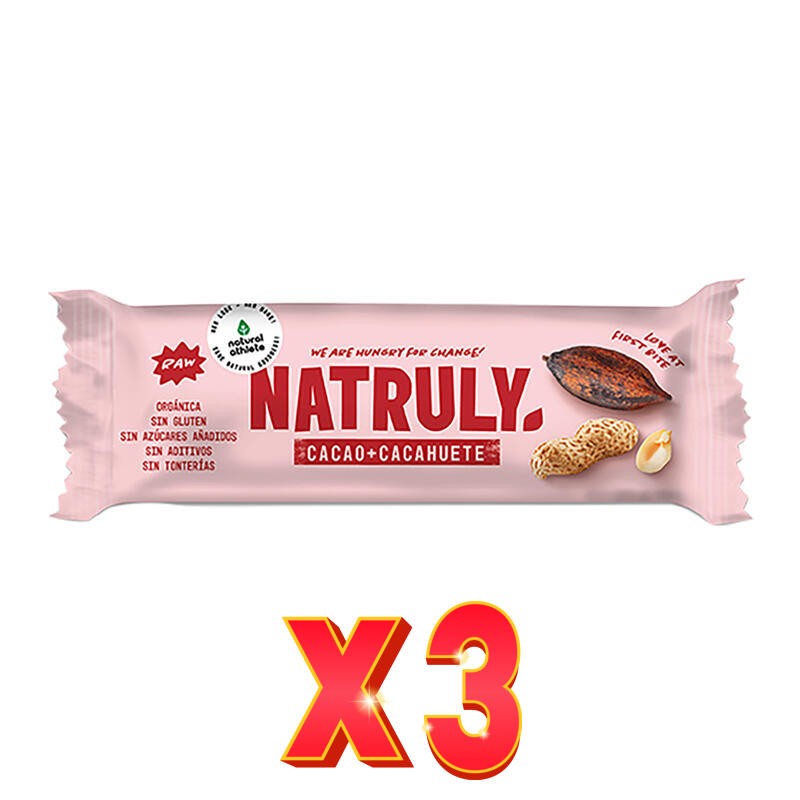 Pack de 3 unidades Barrita Raw Cacao Y Cacahuete Bio 40 Gramos Natruly