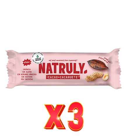 Pack de 3 unidades Barrita Raw Cacao Y Cacahuete Bio 40 Gramos Natruly