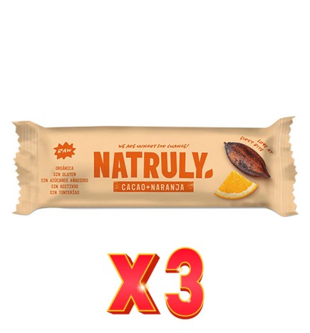 Pack de 3 unidades Barrita Raw Cacao Y Naranja Bio 40 Gramos Natruly