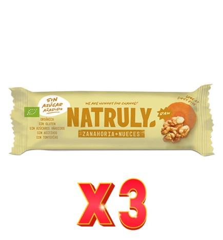 Pack de 3 unidades Barrita Raw Zanahoria Y Nueces Bio 40 Gramos Natruly