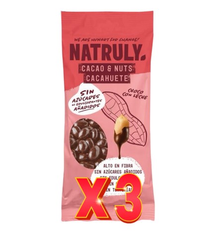Pack de 3 unidades Cacao Nuts Cacahuete Recubierto De Chocolate Con Leche, 50 G Natruly