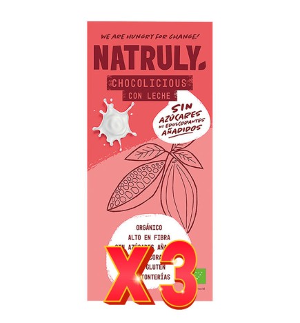 Pack de 3 unidades Tableta Chocolate Con Leche Bio, 85 G Natruly