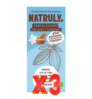 Pack de 3 unidades Tableta Chocolate Con Leche Con Almendras Bio, 85 G Natruly