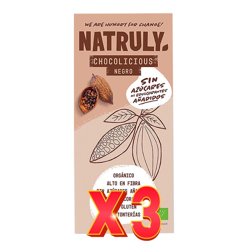 Pack de 3 unidades Tableta Chocolate Negro Bio, 85 G Natruly Pack de 3 unidades Tableta Chocolate Negro Bio, 85 G Natruly