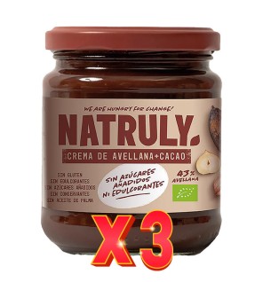 Pack de 3 unidades Crema De Cacao Y Avellanas Bio, 200 G Natruly