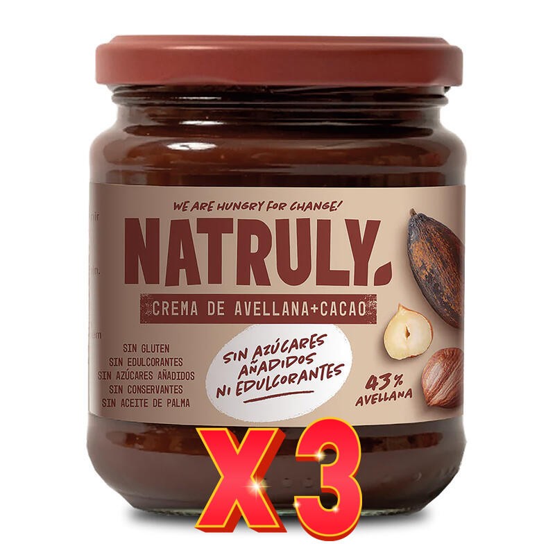 Pack de 3 unidades Crema De Cacao Y Avellanas, 285 G Natruly
