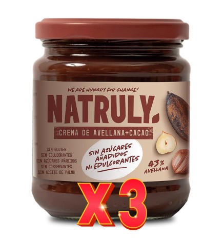 Pack de 3 unidades Crema De Cacao Y Avellanas, 285 G Natruly