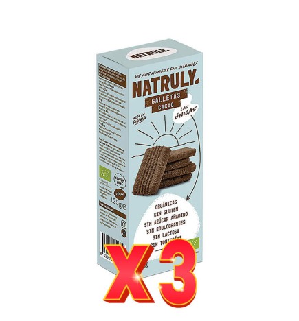 Pack de 3 unidades Galletas Cookies Cacao Bio, 125 G Natruly