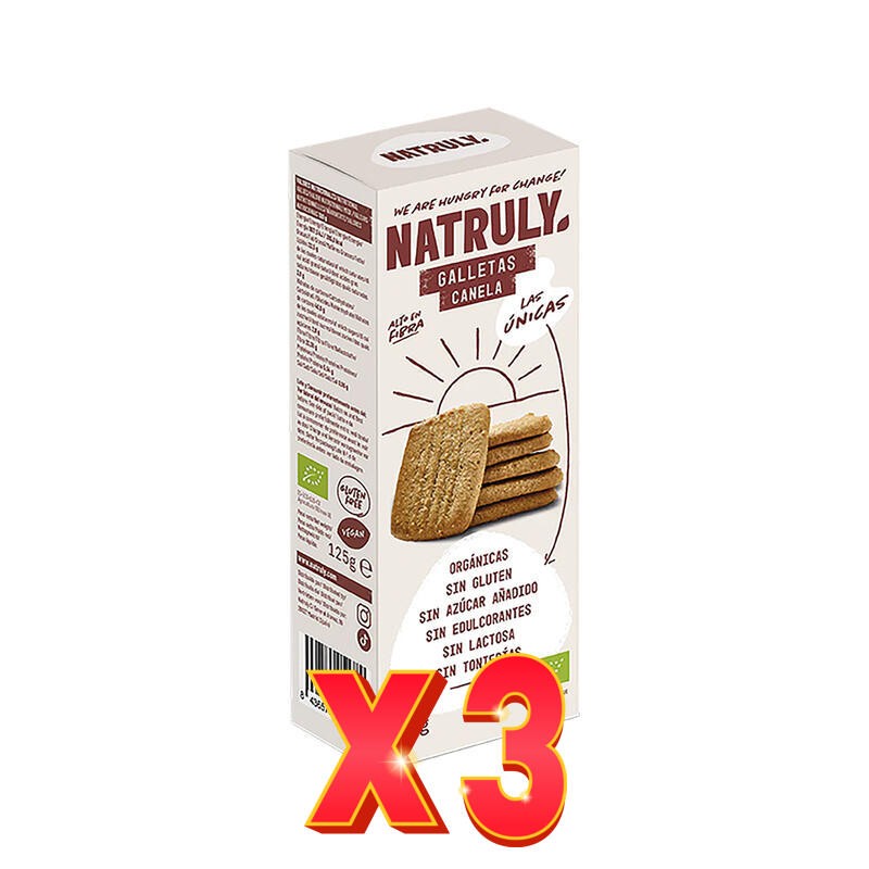 Pack de 3 unidades Galletas Cookies Canela Bio, 125 G Natruly