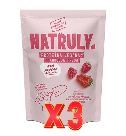 Pack de 3 unidades Proteína Vegana Fresa Bio, 350 G Natruly
