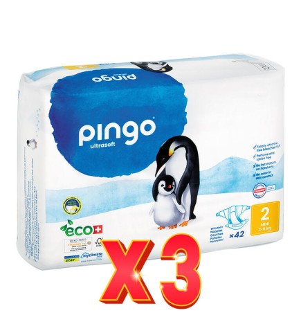 Pack de 3 unidades Pañales T2 3-6 Kg 42 Unidades Pingo