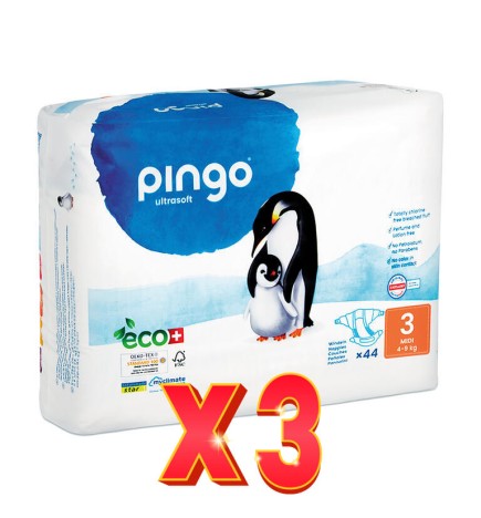 Pack de 3 unidades Pañales T3 4-9 Kg 44 Unidades Pingo